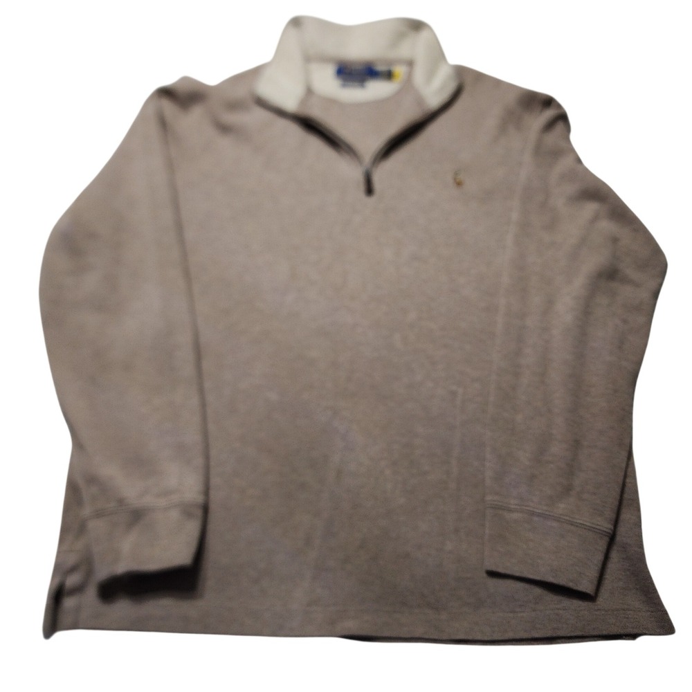 Polo Ralph Lauren Mens Estate Rib Quarter Zip Pullover Tan Heather Large read